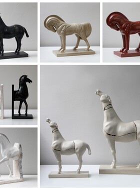 仿石材玉石骏马玄关吧台案几软装