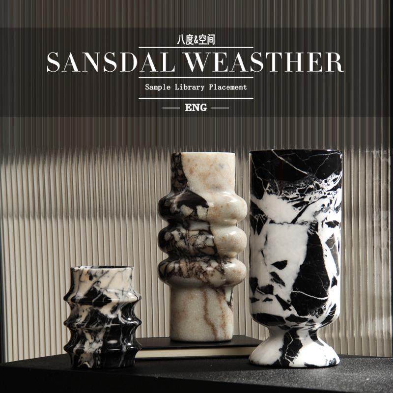 轻奢宝格丽奢石花瓶花器餐桌茶几床头柜花艺售楼处样板房酒店摆件