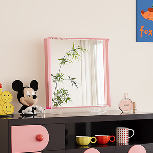 多巴胺梳妆台镜子2025新款化妆镜轻奢高级感主卧室美妆镜小方镜