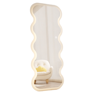 全身镜落地镜子家用网红波浪穿衣镜卧室女生衣帽间LED灯镜试衣镜