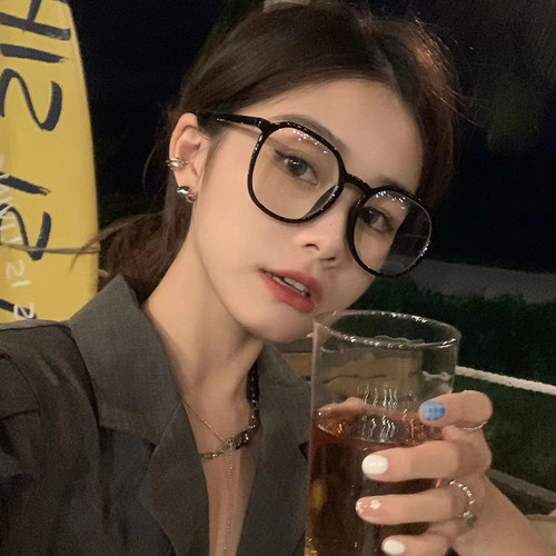 黑框眼镜防蓝光女防辐射护眼适合圆脸的大框平光镜显脸小近视镜框 - 封面