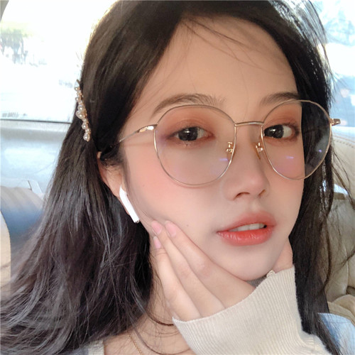 防辐射抗蓝光眼镜女网红大框韩版潮显脸小平光眼镜框近视可配度数 - 封面
