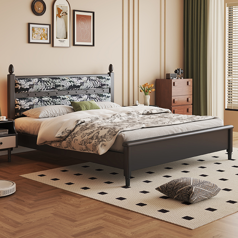 中古风实木床主卧双人1.8米主卧室大床黑色法式1.5复古风储物婚床