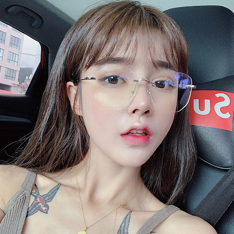 无框切边眼睛框镜架女韩版潮网红款平光镜可配有度数近视眼镜男潮