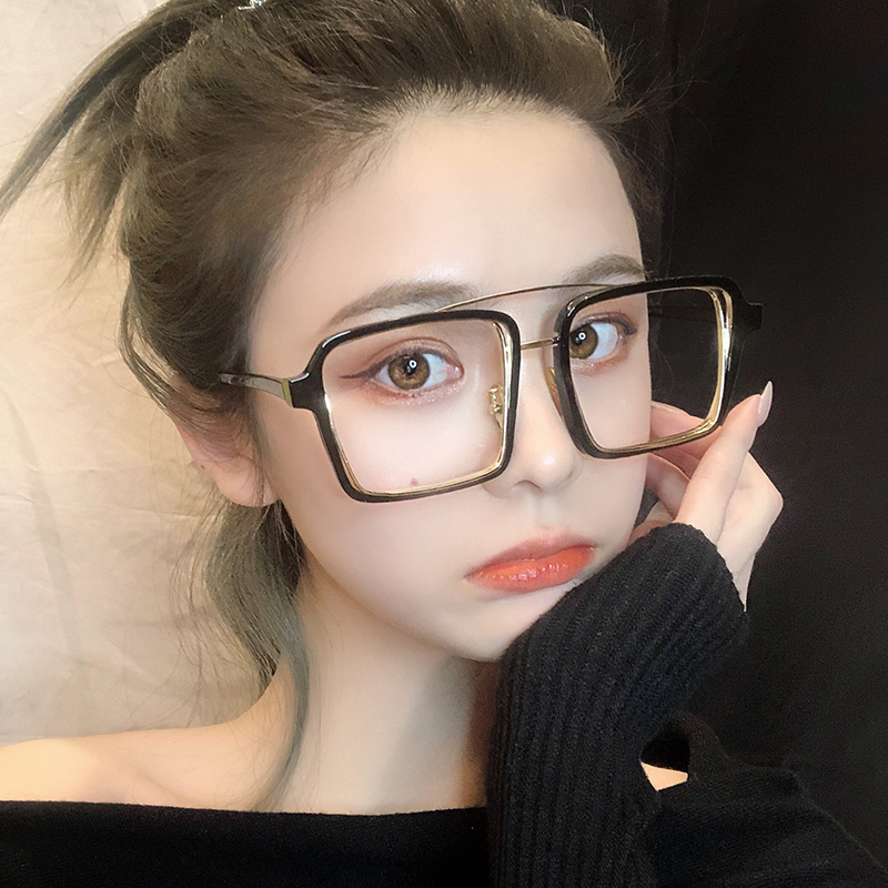 金丝大框眼镜女韩版潮素颜神器近视眼睛框镜架男明星同款圆脸显瘦