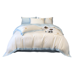 夏季冰丝四件套轻奢高级感床单被套主卧床品非全棉纯棉床上三件套