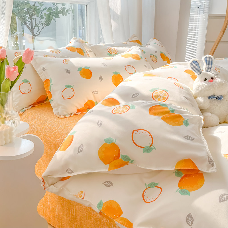 in少女床单四件橙子被学生宿舍米女生单人.9m床上三件
