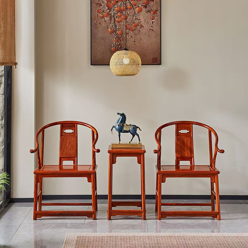 缅甸花梨安思远圈椅三件套中式全实木家用会客椅围椅红木家具