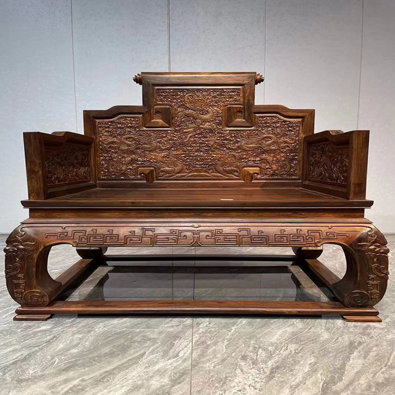 红木大红酸枝卷书雕龙宝座主人椅实木圈椅明清办公椅单人沙发椅