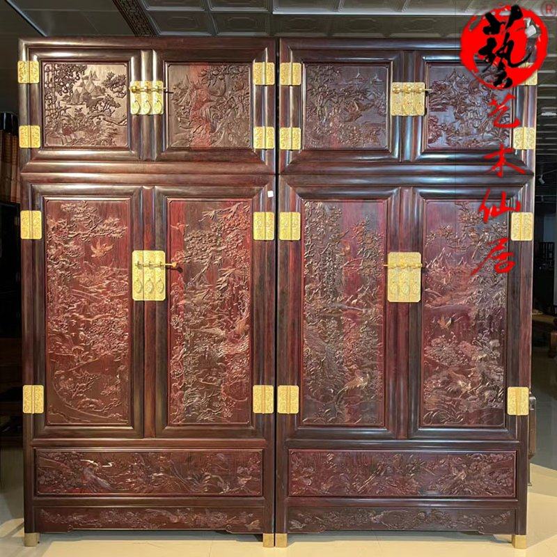 红木家具印度小叶紫檀顶箱柜花鸟雕刻明清古典家具檀香紫檀储物柜,住宅家具,顶箱柜,淘宝优惠券,粉丝福利购,淘宝优惠卷