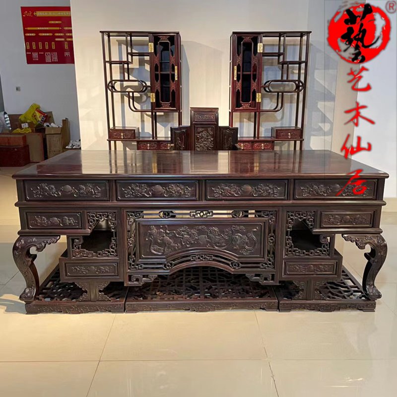 印度小叶紫檀雕花办公桌大书桌画案明清家具书房画案画桌红木家具