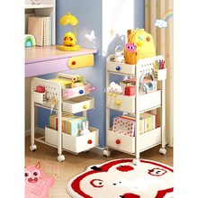 书包置物架家用多层桌下滑轮柜放书本零食收纳架可移动厨房小推车