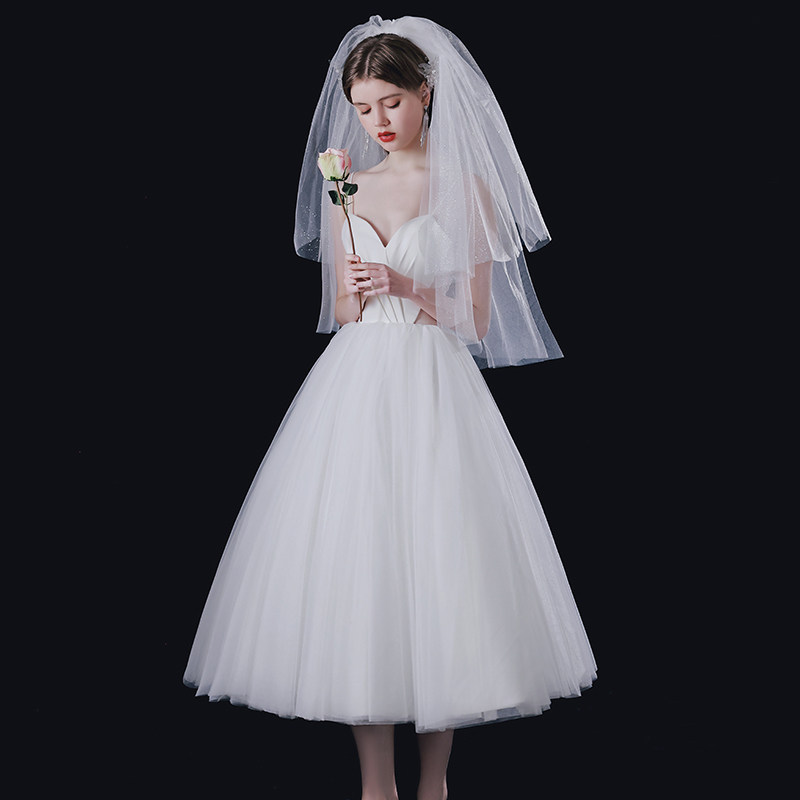 小个子轻婚纱高级感法式出门吊带迎宾旅拍领证登记白色小礼服裙女