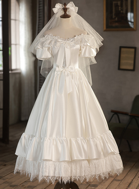 法式在逃公主港风复古一字肩轻婚纱2025新款出门缎面小个子礼服白