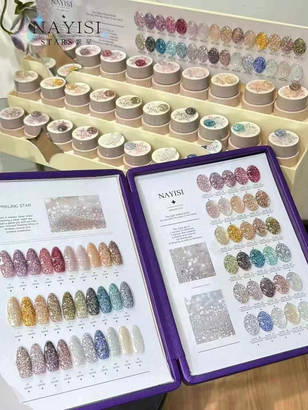 NAYISI娜逸丝30色繁星碎钻胶甲油胶爆闪甲油胶美甲店专用