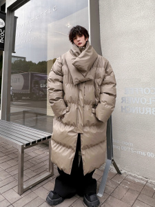 冬季加厚保暖防风立领皮质棉衣外套男中长款纯色面包服休闲皮棉袄