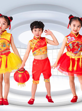 元旦儿童武术服演出服喜庆中国风开门红打鼓表演服装幼儿秧歌服装