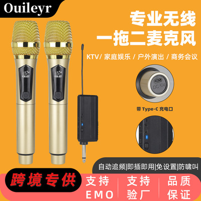 无线麦克风充电款一拖二家用KTV声卡舞台直播K歌V段专业手持话筒
