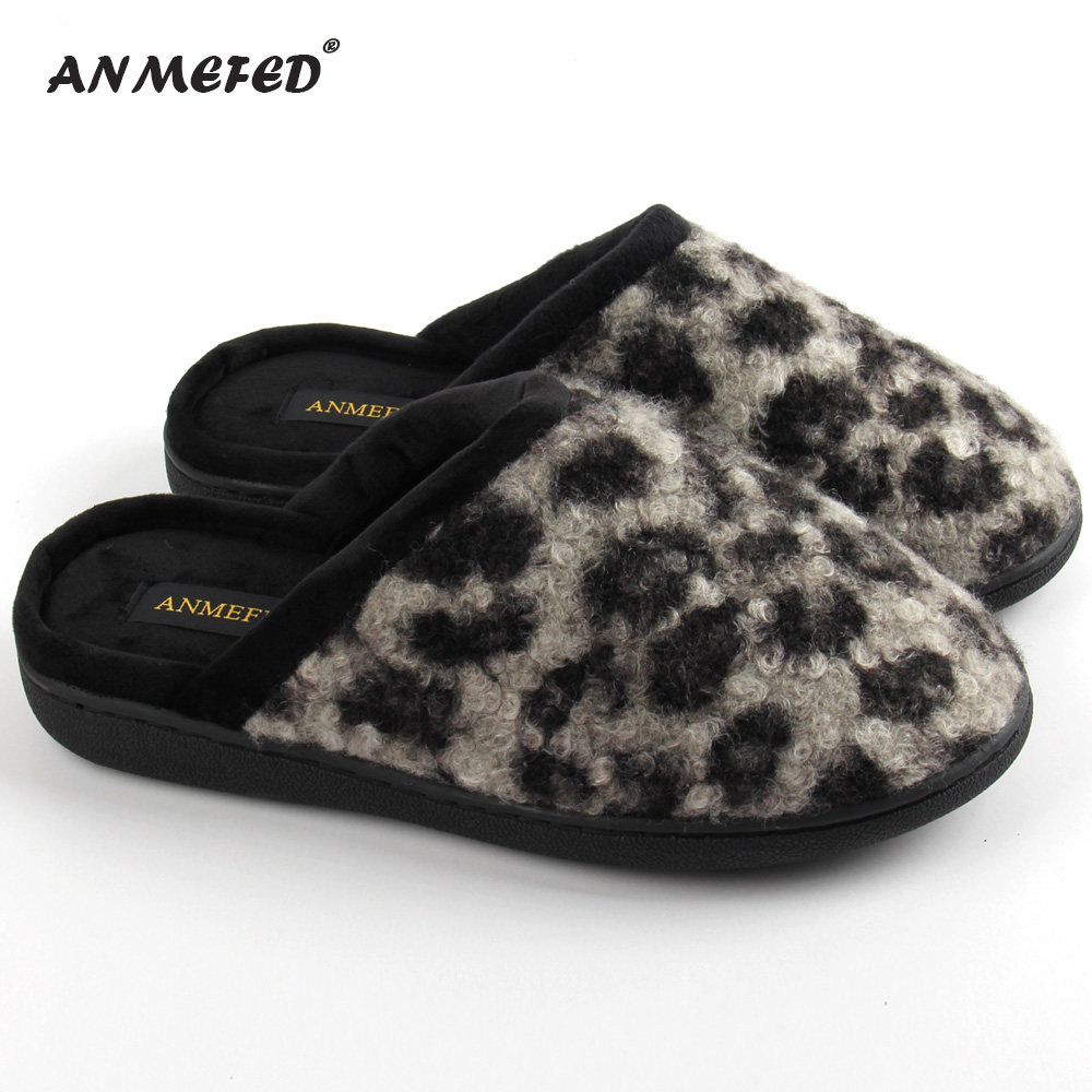出口外单豹纹女士时尚保暖加厚底毛绒百搭室内居家用个性潮棉拖鞋