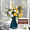 Large Blue Flora Vase+Five Headed Moisturizing Rose： 3 White and 2 Yellow