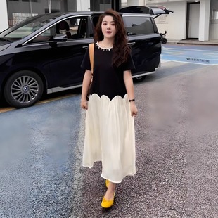 微胖mm宽松遮胯显瘦假两件连衣裙 大码 女装 法式 气质小黑裙2025新款