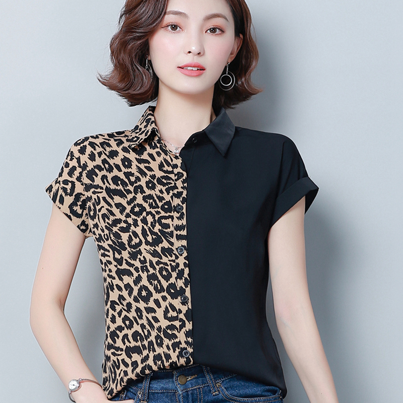 2020夏天新款撞色新款衬衫短袖印花豹纹显瘦衬衫女士时尚职业女装在类目 女装/女士精品, 衬衫中 - 来自Buy2taobao.com提供专业的淘宝代购服务