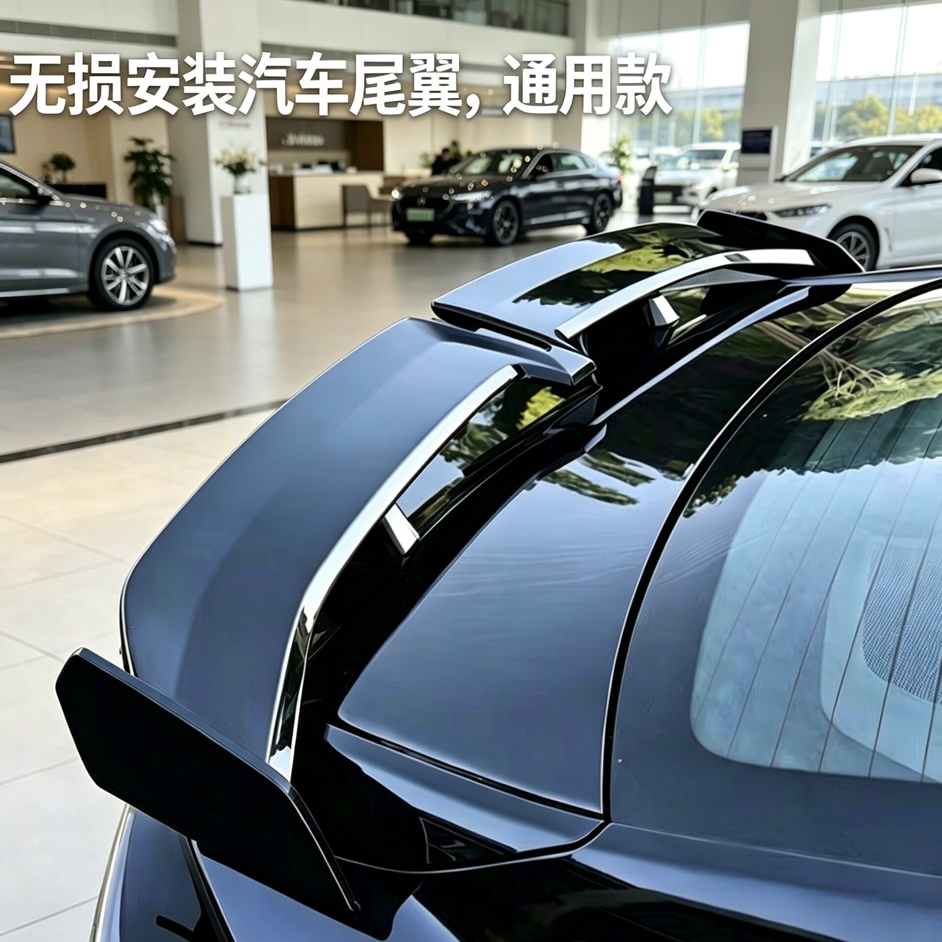 三厢汽车通用尾翼供应跨境战斗版免打孔粘贴式跑车翼改装件炭纤纹