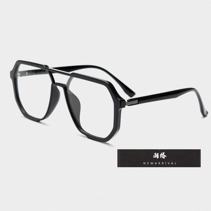 复古潮牌黑框眼镜架男韩版双梁大脸近视可配度数平光镜粗框防蓝光