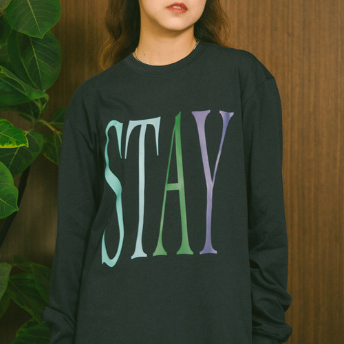 留驻信号印花纯棉套头长袖T恤