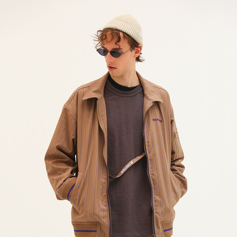 伦敦街头风色织条纹简约开胸夹克