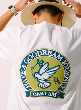 DAKYAM(达人) Dove of Peace 和平鸽花卉印花纯棉落肩宽松TEE恤
