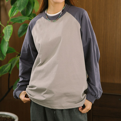 拼色索罗娜插肩长袖TEE恤