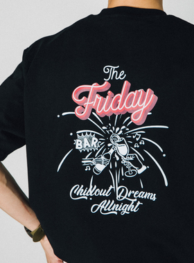 DAKYAM(达人) 404 DRM Night 周五碰杯手绘风印花潮流短袖TEE恤男