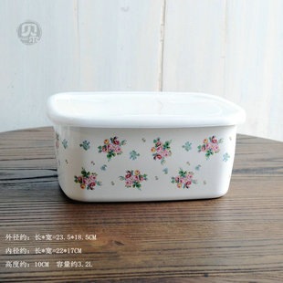 一米搪瓷微瑕疵小玫瑰搪瓷吐司密封储物盒冰箱保鲜加厚珐琅卤味盒