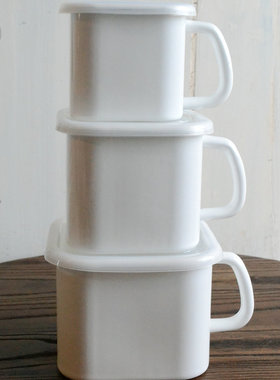 一米搪瓷器、微瑕疵极简冷饮方杯子珐琅密封储物猪油罐日剧zakka