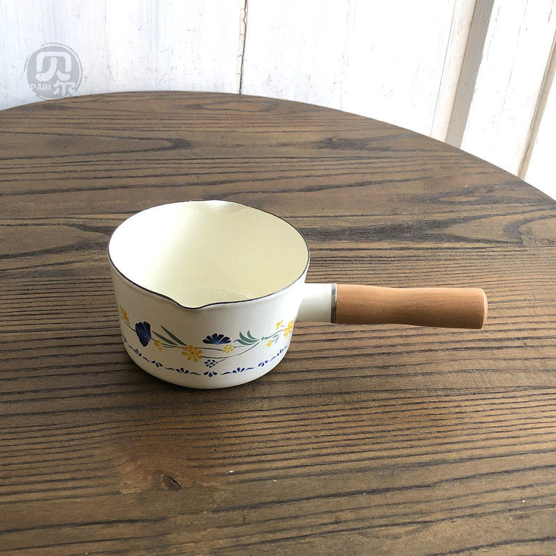 瑕疵更多的下午茶系列黄兰花卉搪瓷水壶珐琅奶锅甜品锅小汤锅分售图片