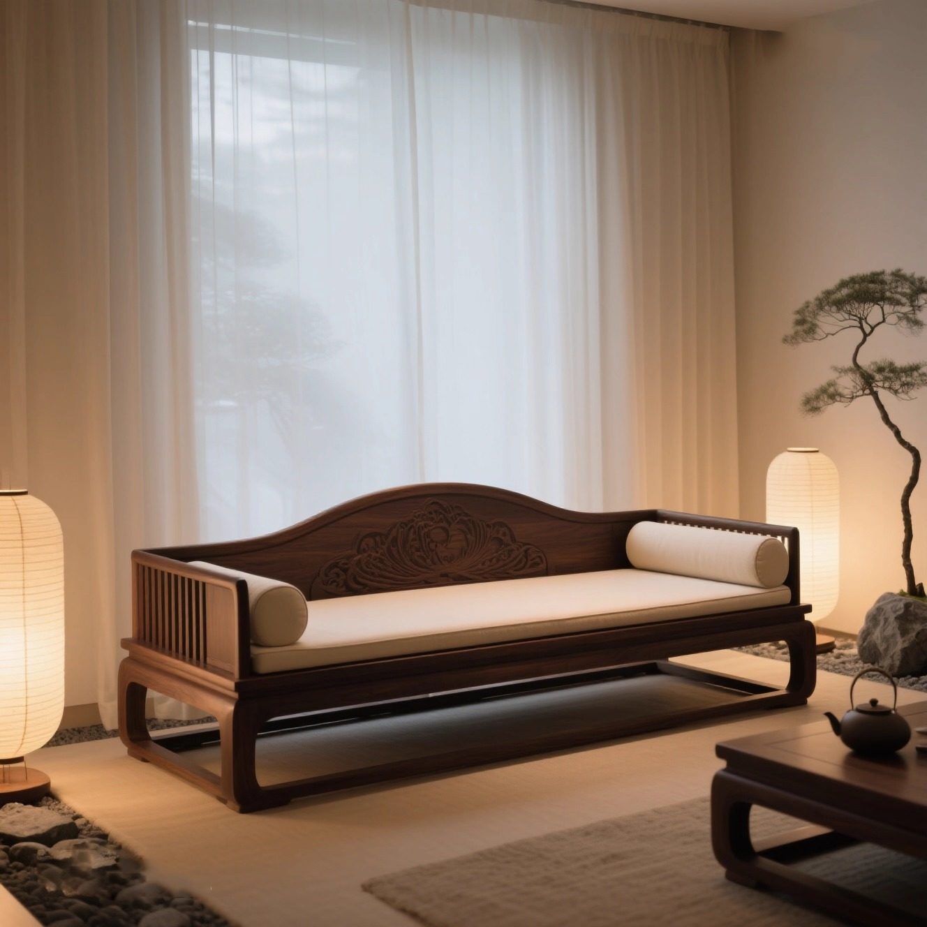 北美黑胡桃木禅意罗汉床塌客厅实木现代沙发床贵妃榻设计师同款,住宅家具,罗汉床,淘宝优惠券,粉丝福利购,淘宝优惠卷