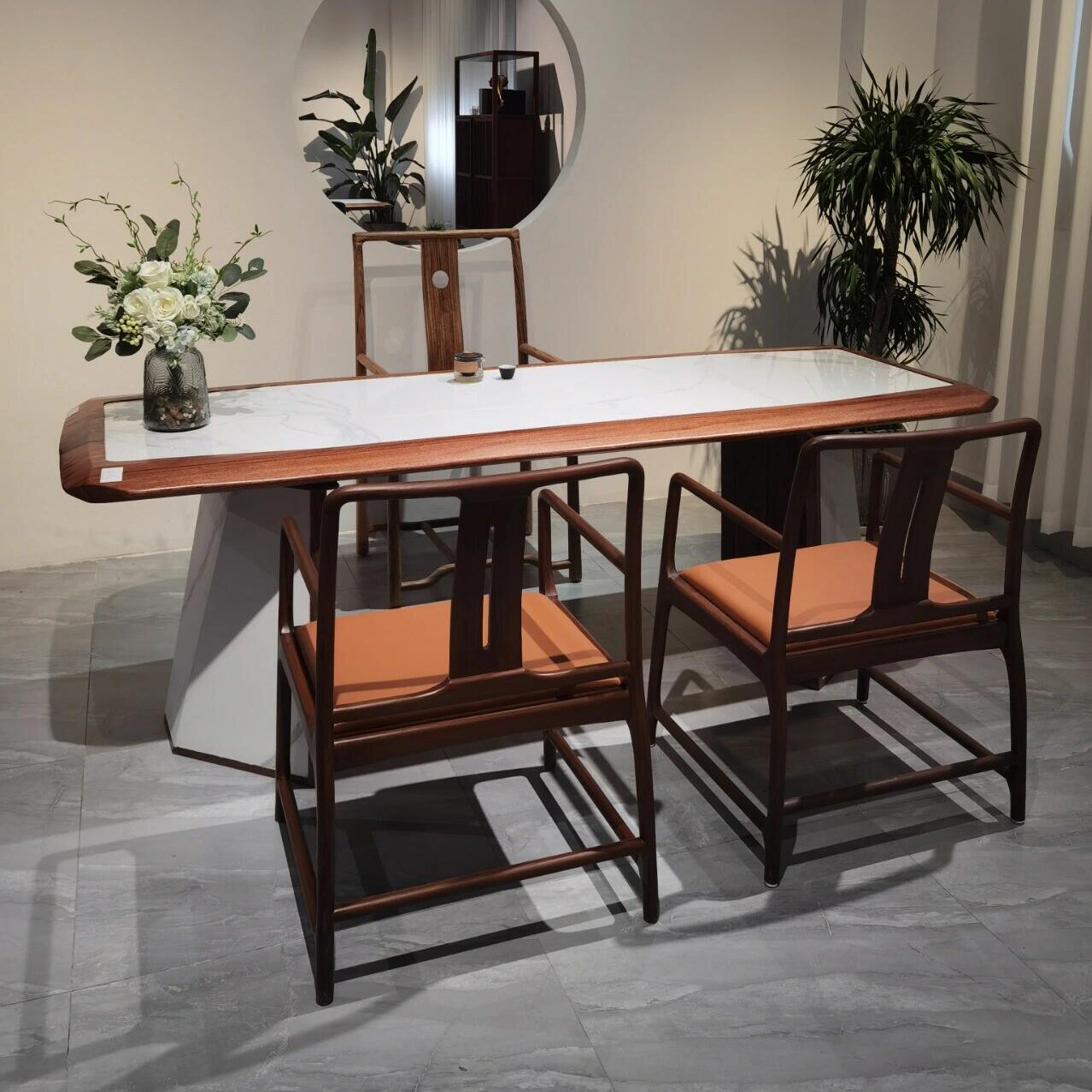 新中式白蜡木茶桌椅组合现代简约客厅实木茶台茶室办公岩板泡茶桌