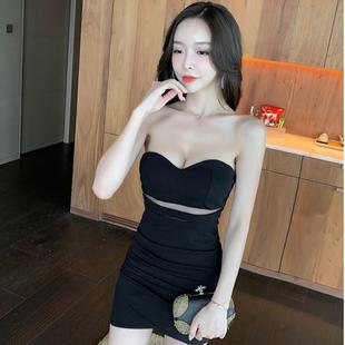 夜场工作服性感低胸浴足桑拿紧身显瘦包臀短裙子蹦迪抹胸洋装女