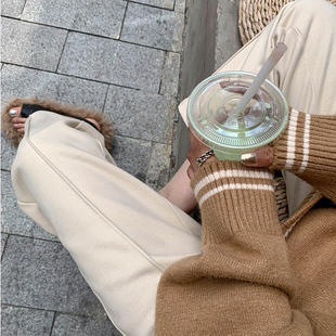 休闲烟管裤 毛呢西装 宽松阔腿裤 女秋冬高腰垂感显瘦九分直筒裤 子 裤