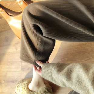 奶奶裤 米白灯芯绒阔腿裤 女秋冬直筒休闲宽松显瘦九分哈伦萝卜裤