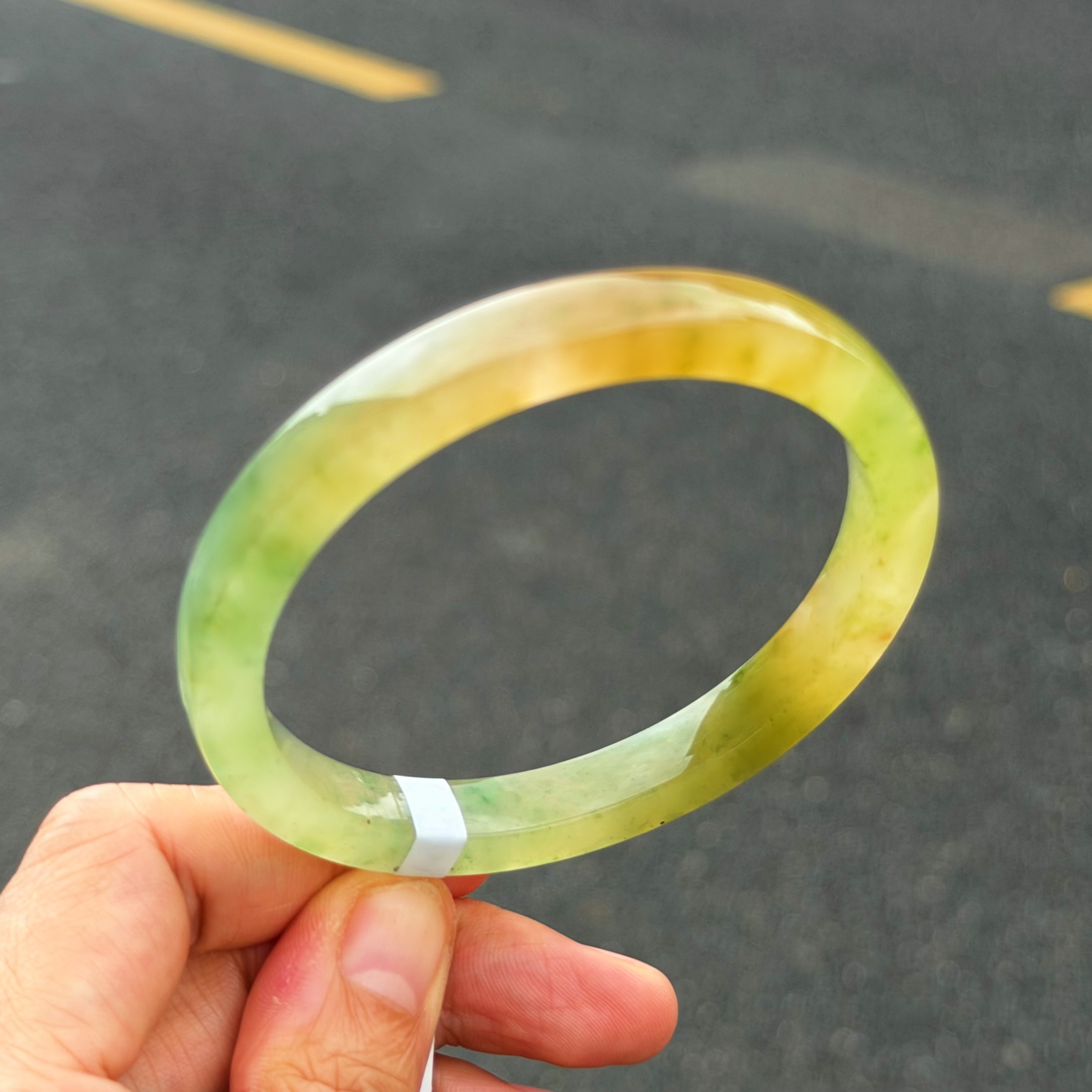 天然A货非洲翠63圈口男士可戴满圈黄加绿方镯独龙玉手镯高冰送礼