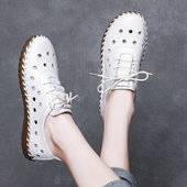 女镂空洞洞鞋 舒适女鞋 透气防滑妈妈鞋 真皮软底凉鞋 女士皮鞋 不累脚