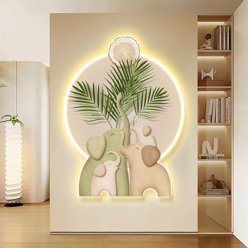 吉象如意玄关装饰画带LED灯发光挂画创意走廊过道气氛灯画入户画
