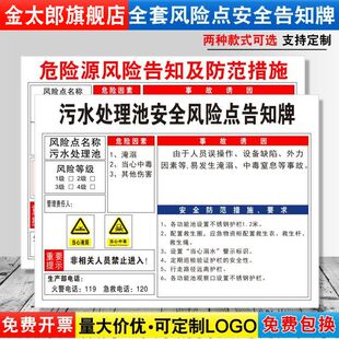 污水处理池安全风险点告知牌卡危险源预防措施车间标语标识牌标志标示指示警告提示贴纸警示牌定制FXD147