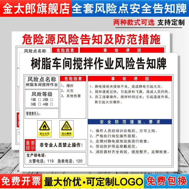 树脂车间搅拌作业安全风险点告知牌卡危险源预防措施标语标识牌标志
