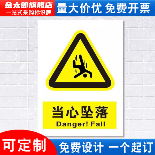 当心坠落施工工地警示标识牌标志