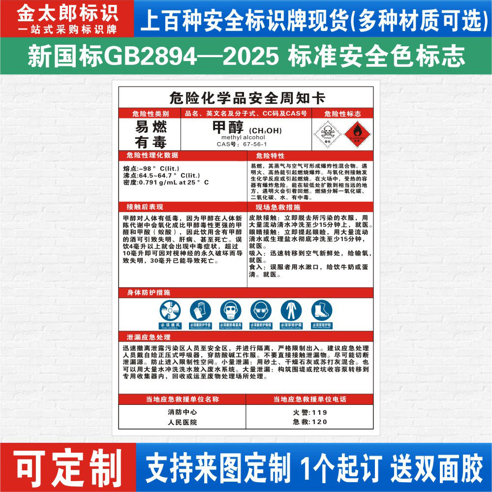 甲醇危险化学品安全周知卡职业病