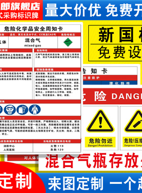 混合气体危险化学品安全周知卡职业病危害告知卡氧氩氮氨氢气MSDS气瓶存放处风险点标识标志警示牌提示定制QT