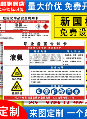 液氨职业病危害告知卡危险化学品安全周知卡二氧化碳混合气体MSDS气瓶存放处风险点标识标志警示牌提示定制QT